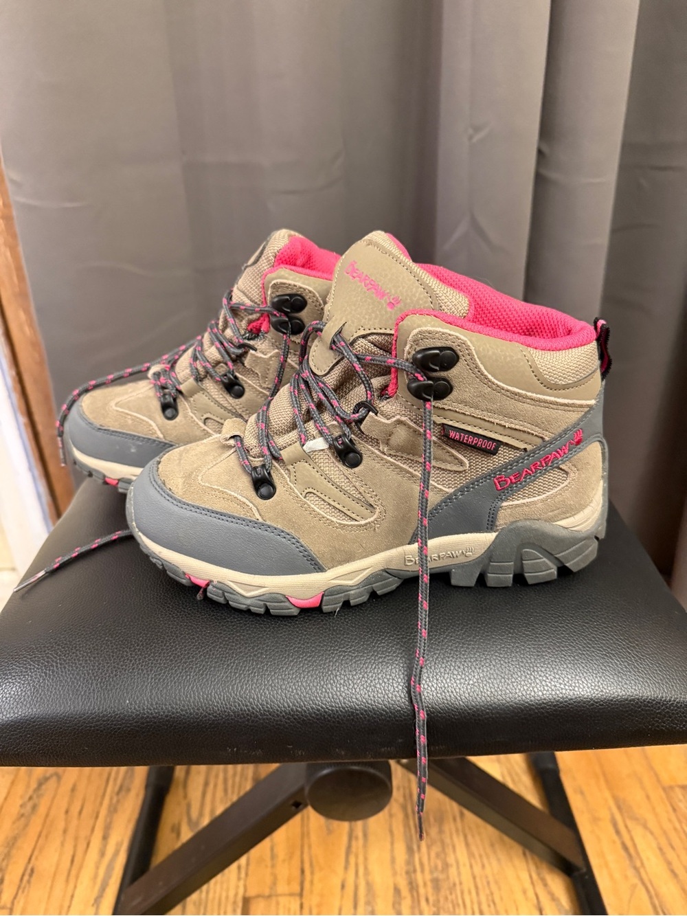 Bearpaw Women’s Waterproof Hiking Boots - Taupe with Pink and Gray